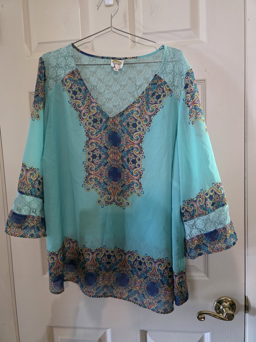 fig and flower Light Blue Lace Tunic with Multicolor Trim